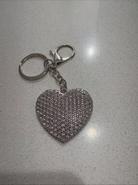 Rhinestone Heart Key & Card Holder Charm - Silver